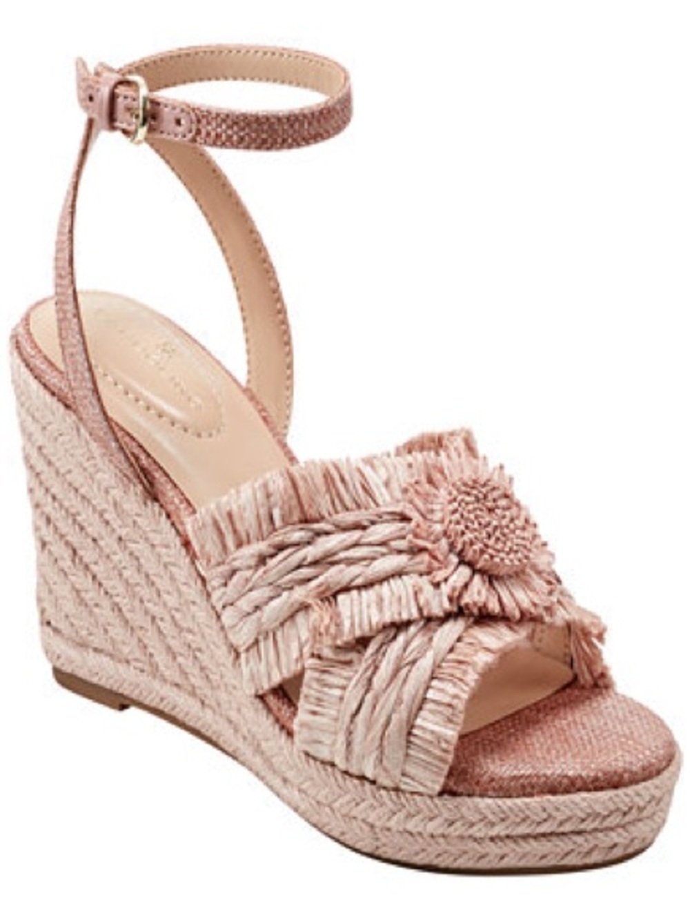 Bandolino Blush Pink Raffia Wedge Sandal with Ankle Strap 0051